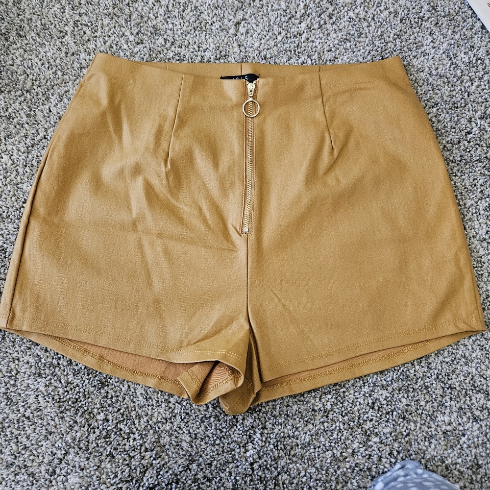IRIS Womens Shorts Sz Large Gold Zipper Micro Y2K Style Festival Mob Wife Hippie